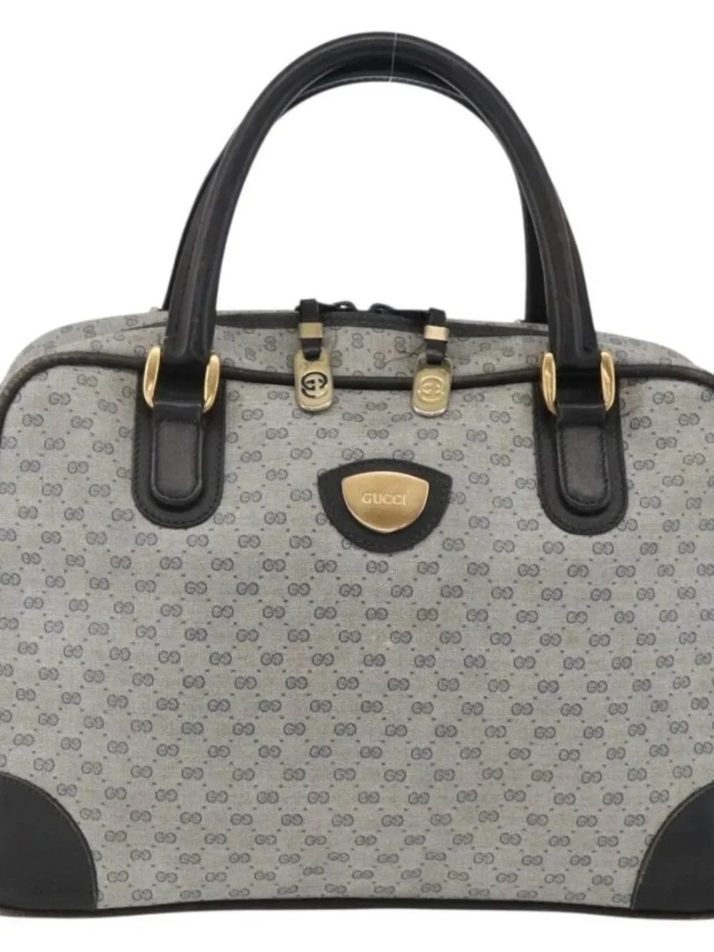 GUCCI Micro GG Supreme Hand Bag PVC Navy Gold 002 39 4330 Auth fm5279
